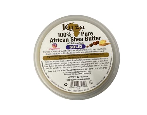 Kuza 100% Pure African Shea Butter with Borututu, Yellow Solid - 8oz. - Moisturizer for Hair, Skin & Nails