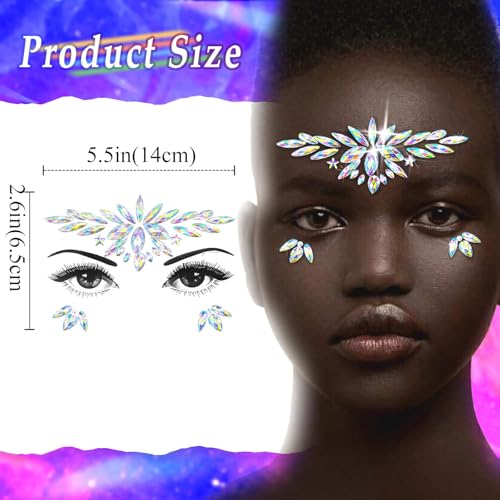 Face Jewels Crystal Face Stickers Mermaid Gems Sparkly Temporary Rhinestone Sticker Rave Party Accessories for Women (D)