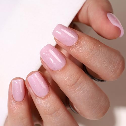 WAFOLOZE Press On Nails Short - Short Square Press On Nails, Pink Short Fake Nails with Nail Glue, Artificial Nails 16 Sizes - 32Pcs Reusable Soft Gel False Nails Tips Kit, Stick On Nails for Women