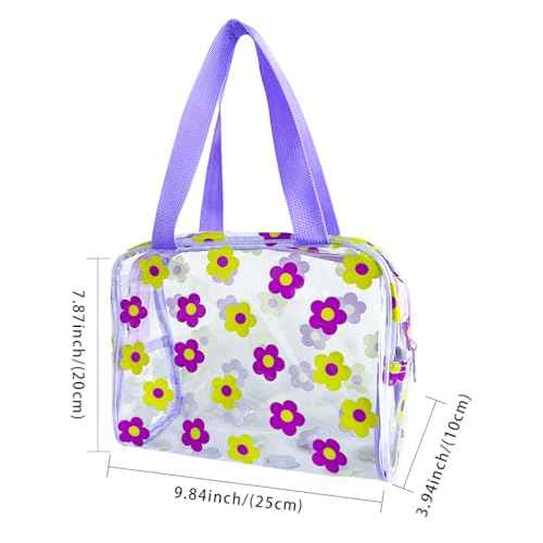 TotePrint Clear Floral Hand Bag and Travel Cosmetics Pouch with Handle,Durable Waterproof PVC Versatile Smooth Zipper Design (Red+Green+Yellow)