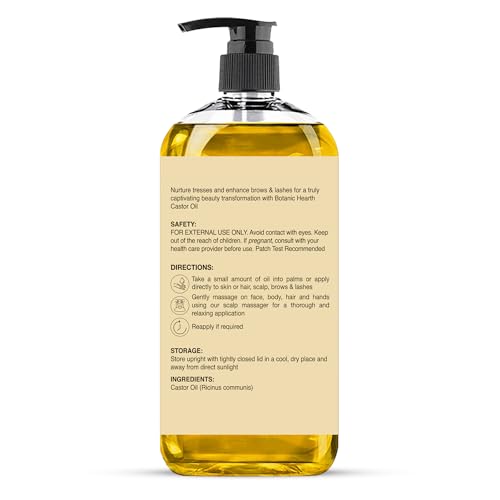 Botanic Hearth Pure Castor Oil 8 Fl Oz for Hair, Brows & Lashes