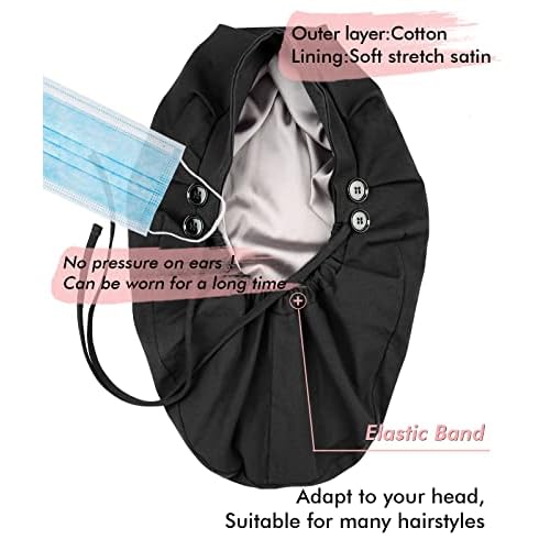 Satin Lined Work Cap with Button for Long Hair Women