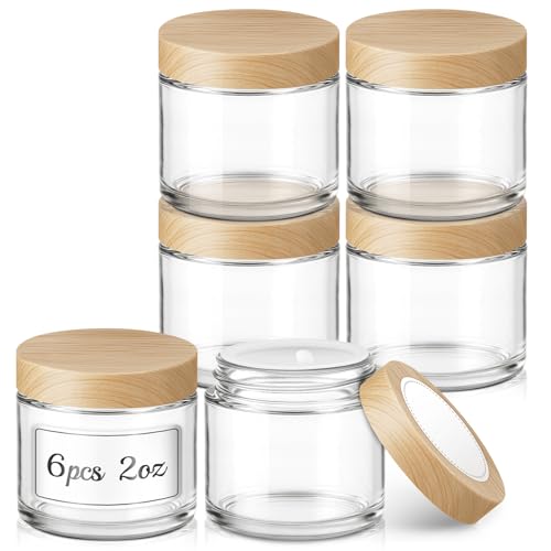 2oz Glass Jar with Wood Lid, 6 Pack - Clear Cosmetic Containers