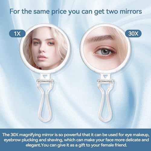 B Beauty Planet 30X Magnifying Mirror for Travel with Handle, Double-Sided 1X/30X Magnification Hand Mirror for Makeup,Travel Mirror for Desk 5 Inches