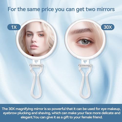 30X Magnifying Mirror with Handle, Double-Sided 1X/30X, 5 Inches
