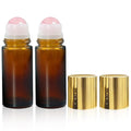 Rose Quartz Roller Bottles for Essential Oils, 50ml Glass Roll-On (2-Pack)