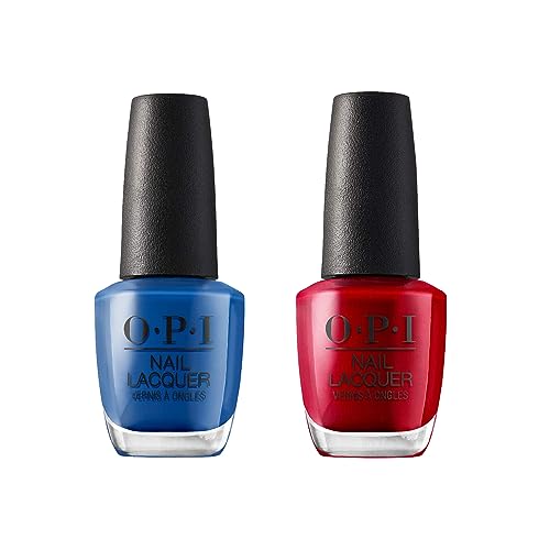Bundle of OPI Nail Lacquer, Mi Casa Es Blue Casa + OPI Nail Lacquer, Red Hot Rio, Buffalo, 0.5 fl oz