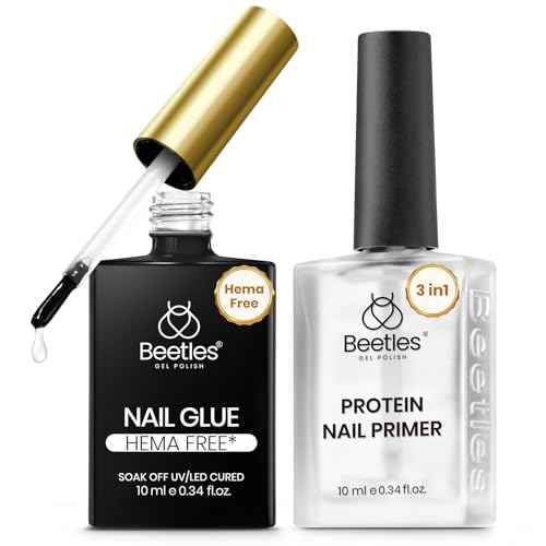Beetles HEMA-Free Nail Glue & Primer Set, 2Pcs 10ml Super Strong 9 in 1 Nail Glue Gel and Bond Primer for Acrylic Fast Dry Supplies, Long-Lasting Professional Kit, U V Light Required