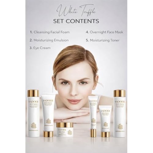 SADOER White Truffle Skincare Set for Women, 6-Piece Facial Care Routine with Cleanser, Toner, Lotion, Cream, Eye Cream & Sleep Mask, Hydrating Nourishing Beauty Gift Set