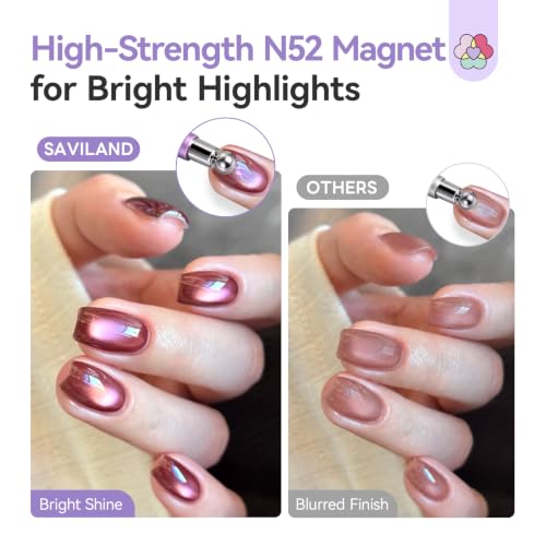 SAVILAND Purple Cat Eye Magnet Set for Nails with Double-Head & Heart Design - 5PCS