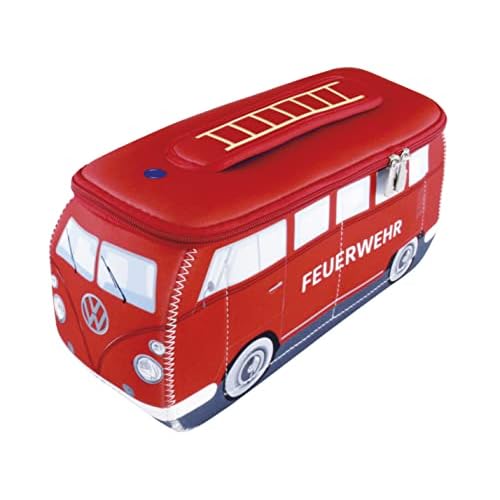 BRISA VW Collection - Volkswagen Neoprene Universal Makeup Cosmetics Toiletry Travel Pharmacy Bag in T1 Bus Design (Firetruck/Red) (Small (9.1 x 4.3 x 3.1 inches))