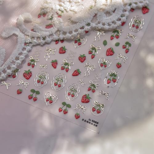 5D Embossed Strawberry Nail Art Stickers - Self-Adhesive Cute Berry Decals