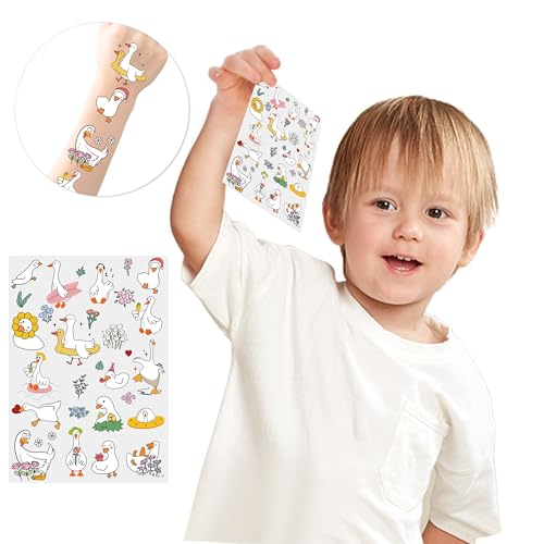 Silly Duck Temporary Tattoos Kids - 160+ Pcs Funny Goose Tattoo Party Decorations Fake Temp Stickers One Goose Birthday Decor for Kids Baby Boys Girls Geese Animals Duck Theme Gifts Supplies Favors
