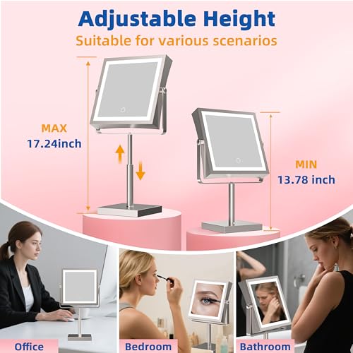 Ruacq Makeup Mirror with Lights, 1X/10X Magnifying, 4000mAh Battery