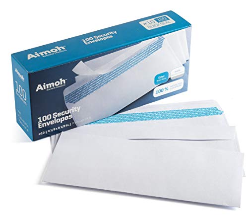 #10 Security Tinted Self-Seal Envelopes - No Window - Size 4-1/8 X 9-1/2 Inches - White - 24 LB - 100 Count (34100)