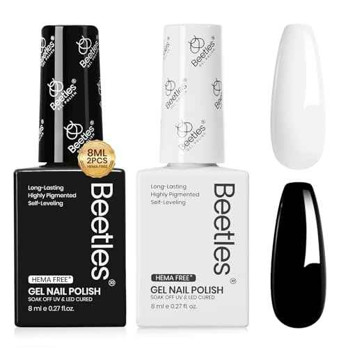 Beetles Black White Gel Nail Polish Kit - 2 Colors Hema Free Soak Off UV Gel Polish Set Same Color Same Bottle Design Manicure Salon DIY at Home for Women