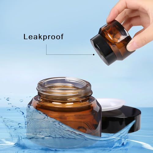 1 oz Amber Glass Cosmetic Jars with Lids - 3 Pack Small Cream Containers