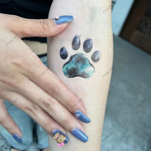 Watercolor Animal Paw Print Temporary Tattoos - 10 Sheets, 50+ Designs