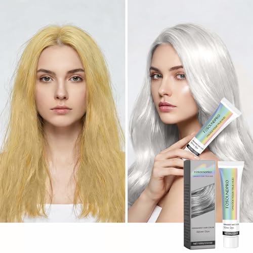 Fosoundpro Permanent Silver Hair Dye - 2-in-1 Nourishing Formula for Light Hair