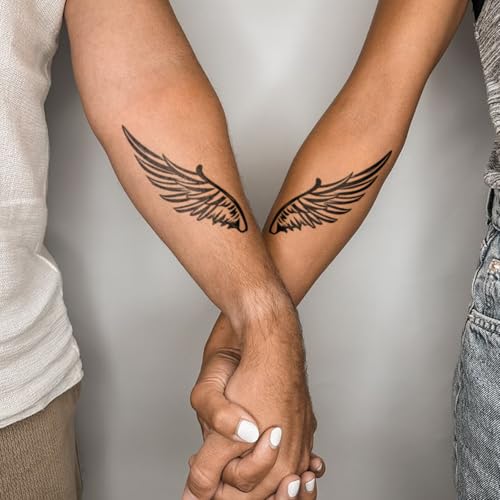 Semi Permanent Tattoo, 2 Sheets Realistic Temporary Tattoos for Women Men Adult, Lasts 2 Weeks Fake Tattoos for Arm Wrist, Waterproof and Non-Reflective, Flying Wings Couple Set
