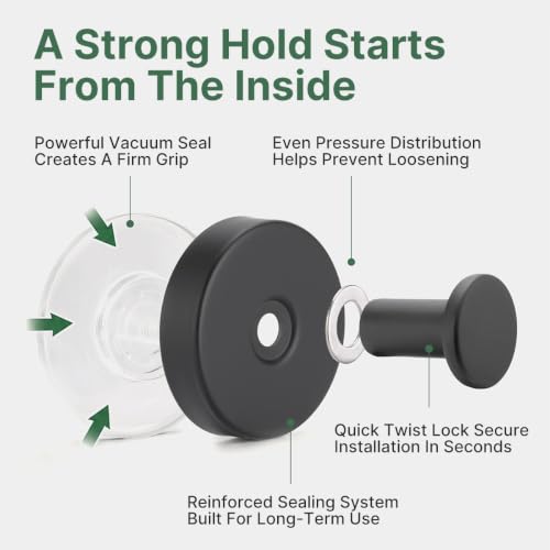 Joymouse Black Heavy Duty Shower Suction Cup Hooks 4 Pack - Removable Towel Hooks for Bathroom & Kitchen