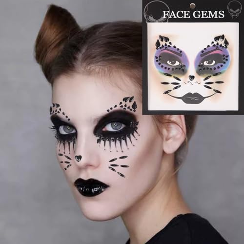 4 Pack Halloween Face Gems Jewels Stickers Spider Web Black Red