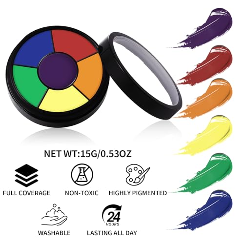 BOBISUKA Rainbow Cream Face & Body Paint Palette Kit with 3 Brushes