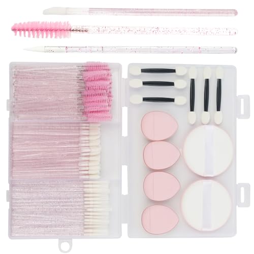 Pink Disposable Makeup Applicator Kit with Micro Brushes & Sponge Set - Light Pink