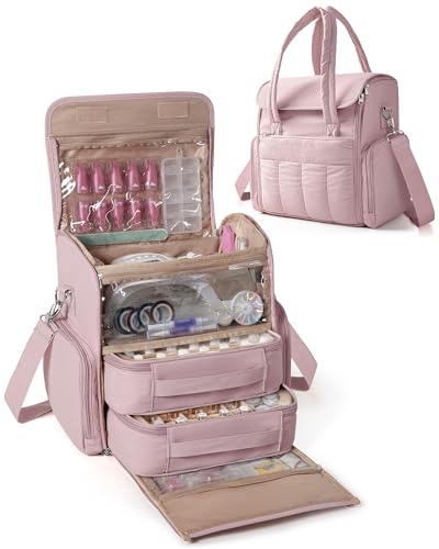 Marscamd Nail Polish Organizer Bag - Holds 70 Bottles, Pink