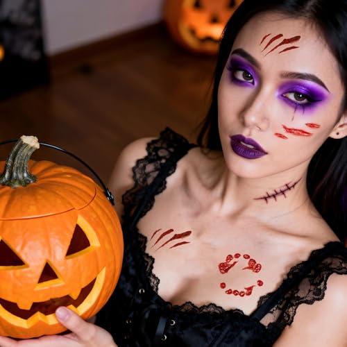 Horror Temporary Tattoo Stickers - Zombie Scars & Blood (10-Pack)