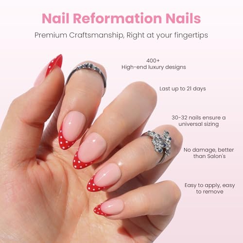 Nail Reformation Milky Pink Short Almond Press-On Nails - Strawberry Seed, 16 Sizes, 32 Pieces