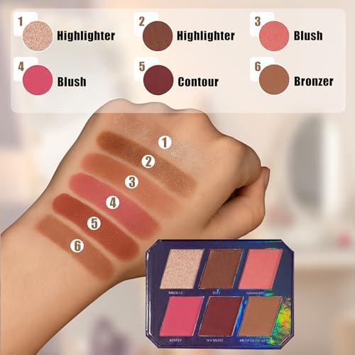 Profusion Cosmetics Moonlight 6 Shade Face Palette, Velvety-Smooth and Blendable Bronzer, Blush, and Highlighters for Buildable Stunning Looks