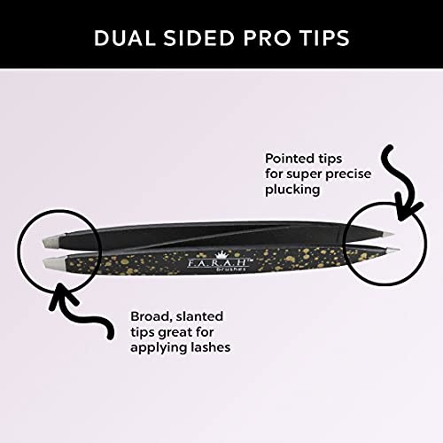 F.A.R.A.H. Z-Tweeze Professional Stainless Steel Dual Ended Precision Tweezers Galaxy Gold Style with Slanted and Pointed Tips