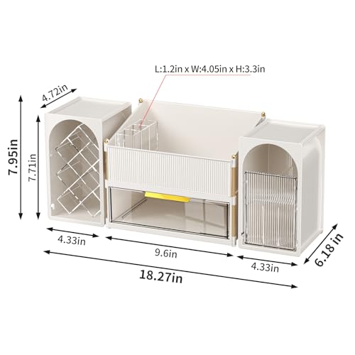 Makeup Organizer for Vanity with Brush Holder, Large Bathroom Countertop Cosmetic Organizer Skin Care Storage, Easy to Store Lipsticks, Nail Polishes, Perfumes (White+Transparent)