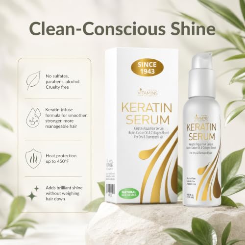 VITAMINS Hair Serum with Keratin, Biotin, Collagen & Castor Oil - Salon-Quality Leave-In Treatment