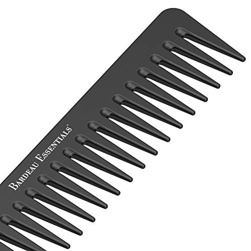 7 Inch Detangling Comb | Black Carbon Fiber | Large Wide Tooth Detangler Comb | For Straight or Curly Hair | Wet or Dry Hair | Professional Grade Styling Comb for Men and Women (Single Black)