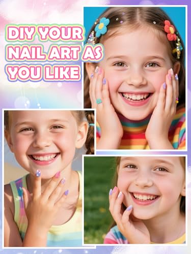 Kids Press-On Nails Set with Heart & Ombre Designs, 26 Pieces for Girls 8-12