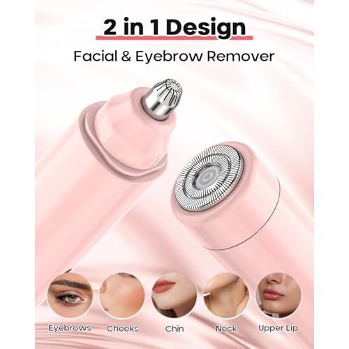 Facial Hair Remover for Women,Rechargeable 2 in 1 Eyebrow Trimmer and Face Shavers for Woman,Facial Razor Women for Eyebrow, Chin,Cheek and Upper-Lip