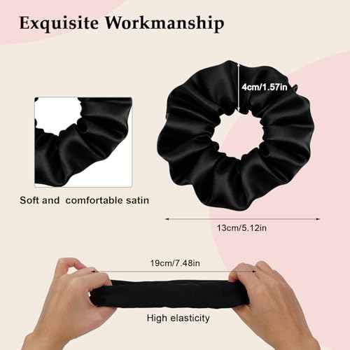 Satin Scrunchies for Women ? 8PCS Black Silk Hair Ties ? No Crease, Frizz-Free, Gentle Elastic Hair Bands for Thick & Thin Hair, Soft & Stylish Hair Accessories Gifts