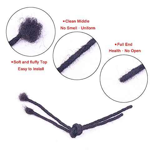 0.4cm Width 4 Inch 60 Strands 100% Human Hair Loc Extensions, Full Handmade Dreadlock Extensions for Men Women Kids Can Be Dyed and Bleached with Needle and Comb 100% Unprocessed Natural Black