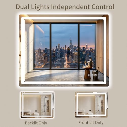 30x36 LED Bathroom Mirror with Anti-Fog & Dimmable Lights