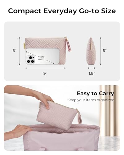 BAGSMART Small Makeup Bag for Women, Quilted Cosmetic Pouch