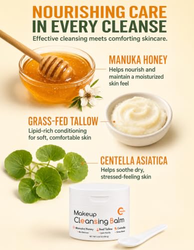 Grocerism Makeup Remover Balm with Manuka Honey & Tallow 3.53 oz – Waterproof & Gentle Cleansing