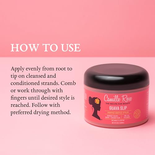 Camille Rose Guava Whipped Hair Styling Cream, with Kakadu Plum & Shea Butter to Detangle, Control Frizz & Define Strands, for All Hair Textures, 8 oz