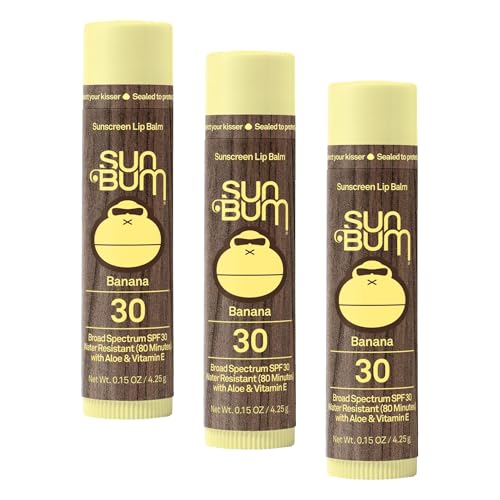 Sun Bum SPF 30 Sunscreen Banana Lip Balm - Moisturizing Aloe Vera and Vitamin E - Vegan and Cruelty Free - Broad Spectrum UVA/UVB Lip Protection - 0.15 oz Stick (Pack of 3)