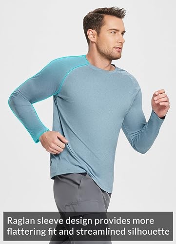 BALEAF Men's UPF 50+ Long Sleeve Shirts Soft Rash Guard Breathable Lightweight Workout Running Hiking Tops Light Blue S