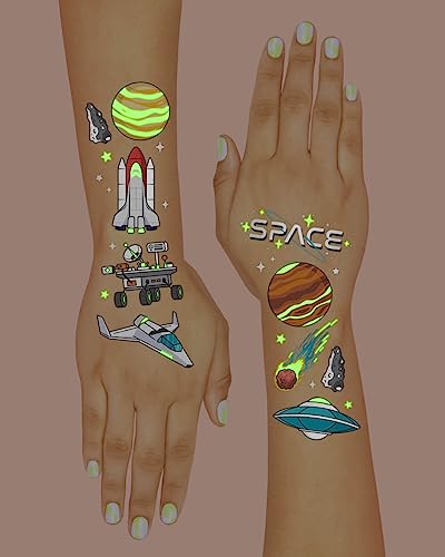 Space Glow in Dark Temporary Tattoos for Kids - 50 pc