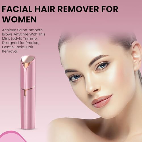 Facial Hair Remover for Women ? Electric Face Razor with Light, Hair Removal for Upper Lip, Chin & Cheeks ? Color Rose Red