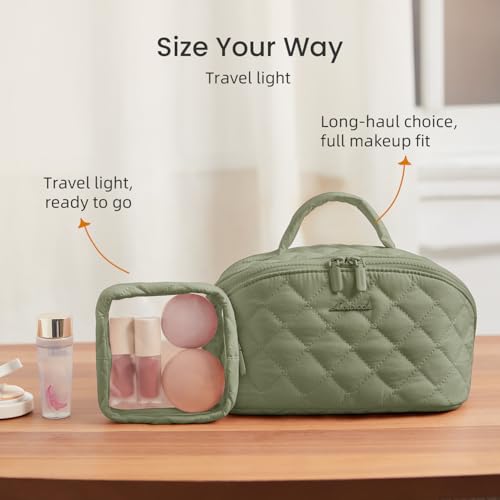 LOVEVOOK Travel Makeup Bag 2-Piece Set, Waterproof Puffer Organizer