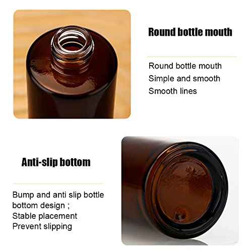 2PCS 120ml/4oz Empty Refillable Amber Glass Lotion Pump Press Bottles Soap Dispensers Containers Jars with Black Cap for Foundation Cream Makeup Removel Oil Shampoo